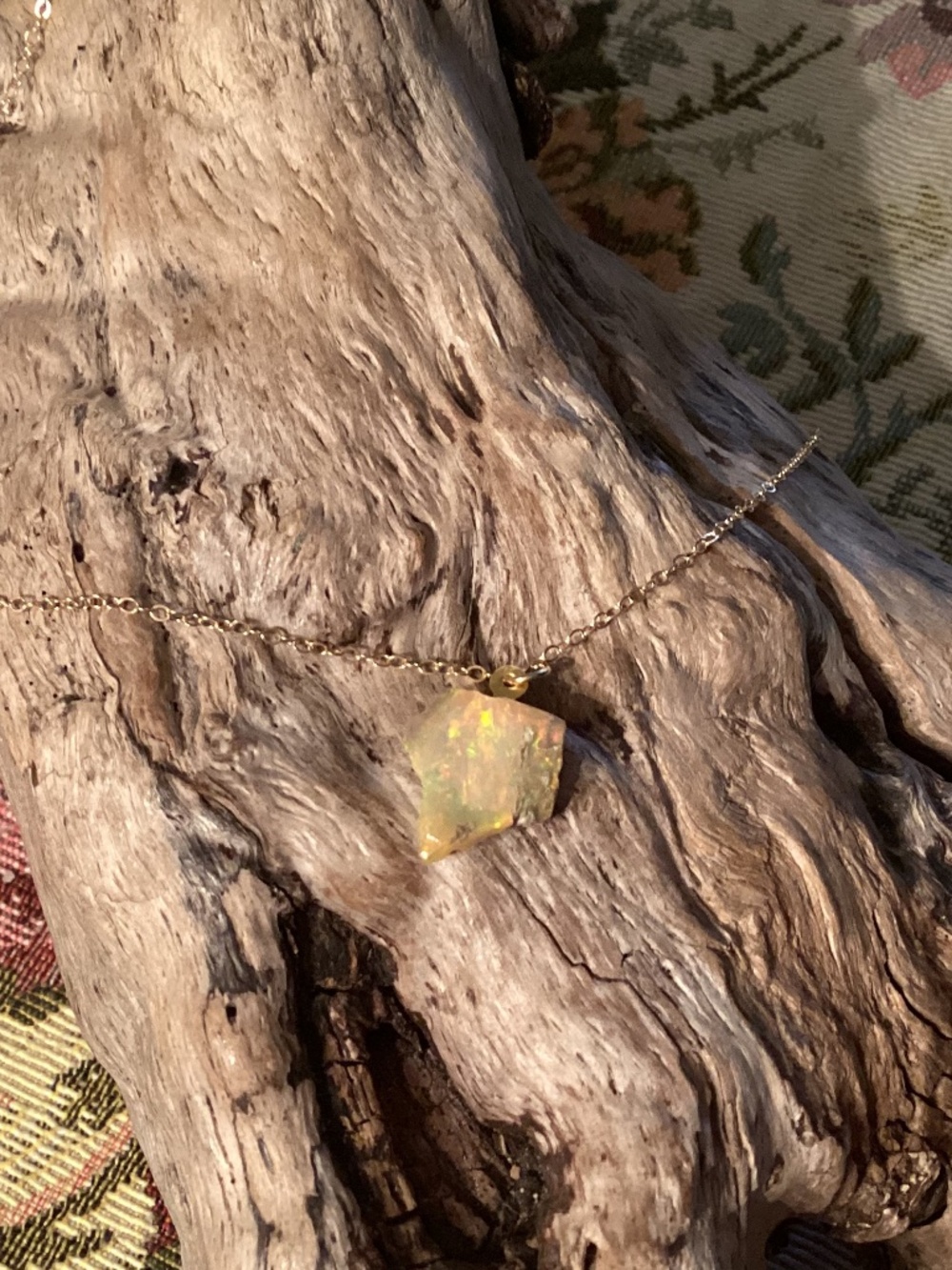 Rough Ethiopian Fire Opal Nugget Pendant Necklace Gold 18”